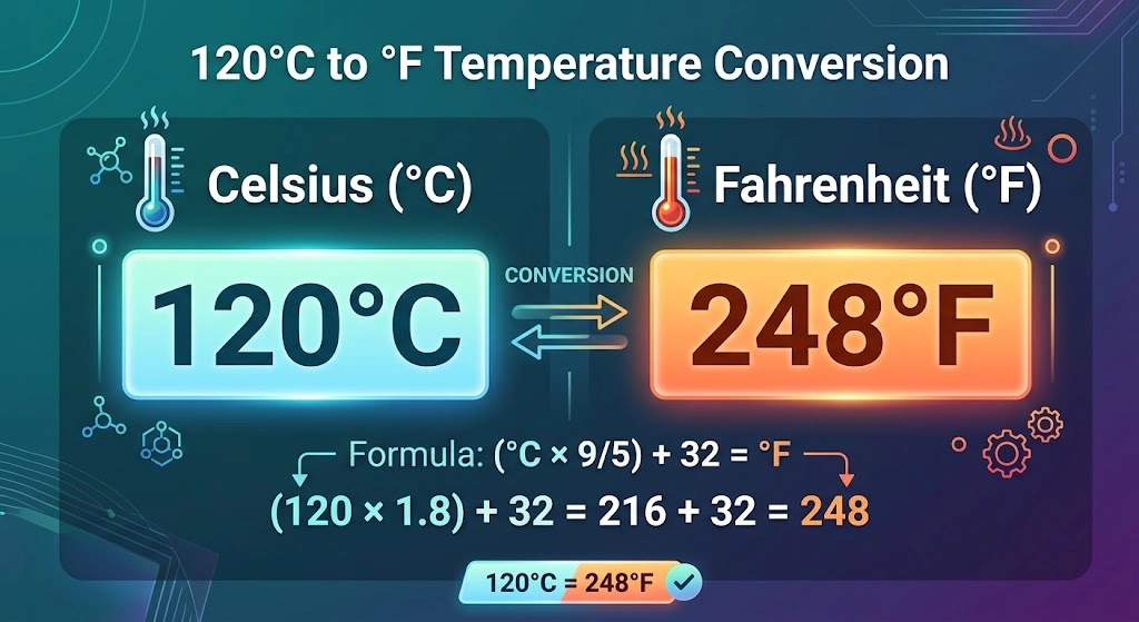 120 C to F: Convert 120°C to Fahrenheit (248°F)