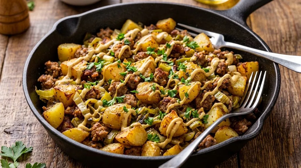 Crispy Sausage Potato Leek Dijon Hash Recipe