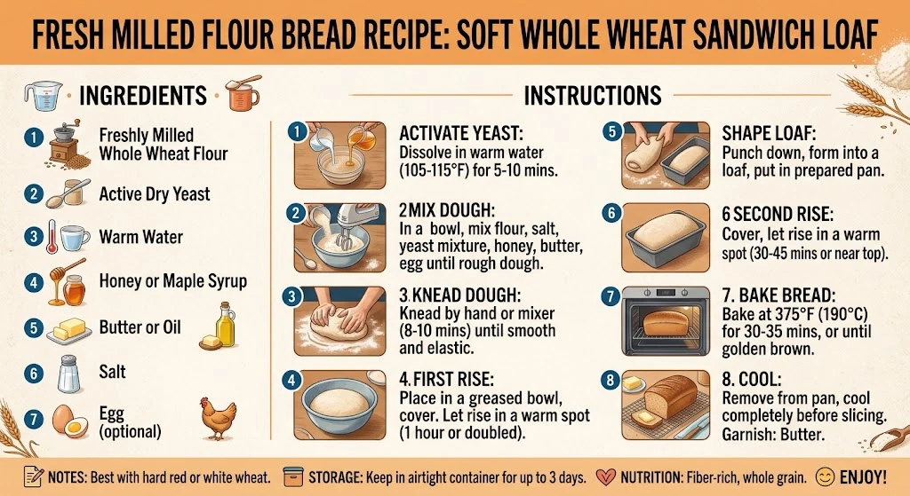 Fresh Milled Flour Bread Recipe: Soft Whole Wheat Sandwich Loaf