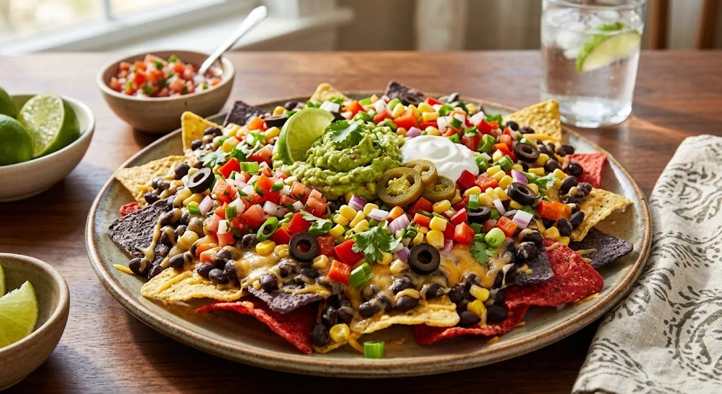 Healthy Nachos Recipe with Black Beans, Veggies & Cheese