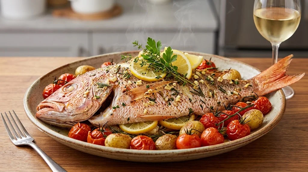 Oven-Baked Red Snapper Recipe With Lemon, Garlic & Herbs