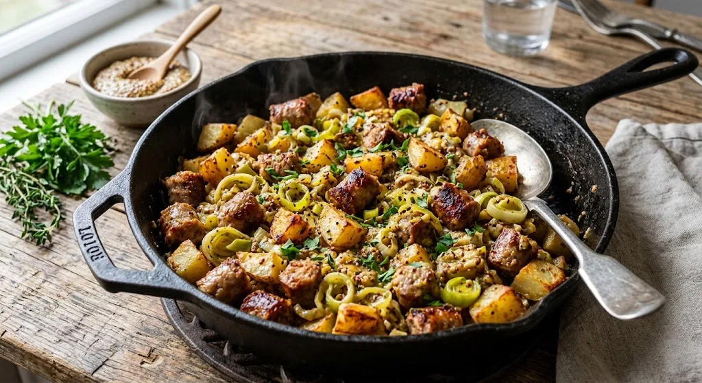 Sausage, Leek & Potato Dijon Mustard Hash Recipe
