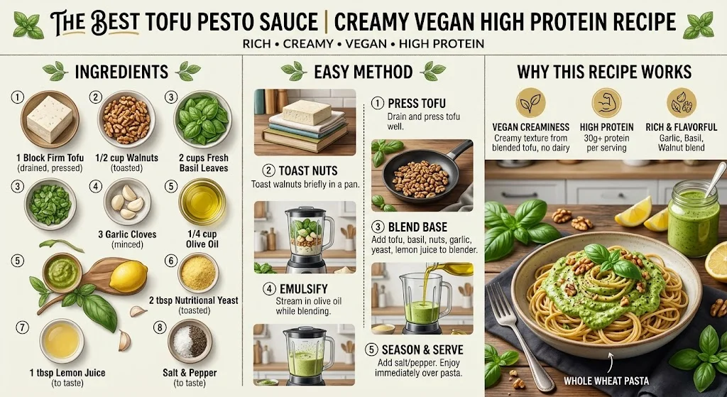 The Best Tofu Pesto Sauce Creamy Vegan High Protein Recipe