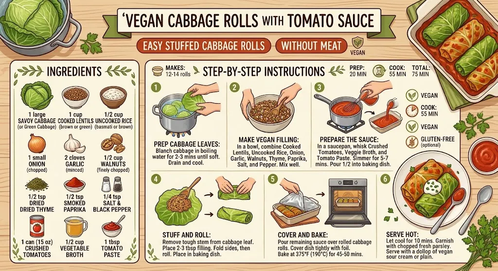 Vegan Cabbage Rolls With Tomato Sauce: Easy Stuffed Cabbage Rolls Without Meat