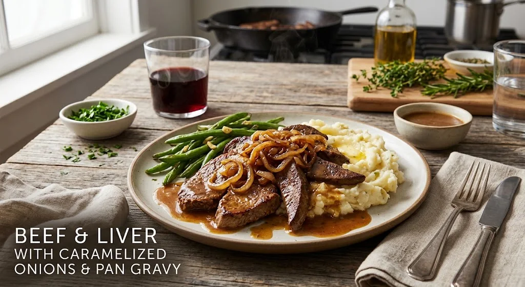 Beef and Liver Recipe With Caramelized Onions and Pan Gravy