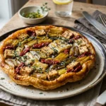 Upside Down Caramelized Leek Tart with Tofu & Sun-Dried Tomatoes