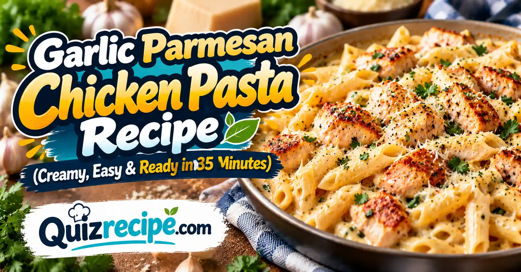 Garlic Parmesan Chicken Pasta Recipe (Creamy, Easy & Ready in 35 Minutes)