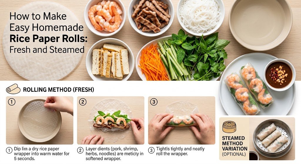 How to Make Easy Homemade Rice Paper Rolls Fresh and Steamed